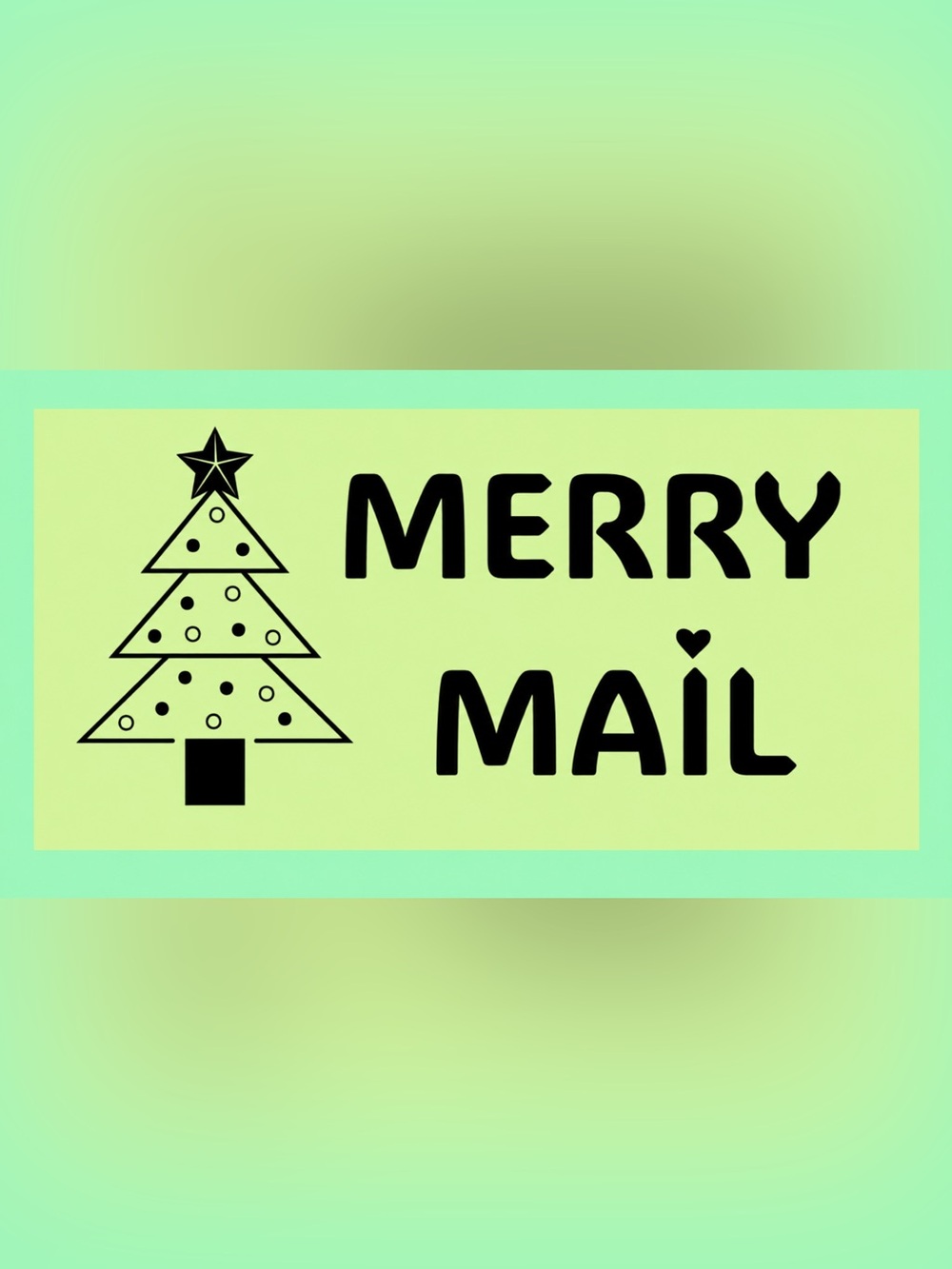 50 STICKERS - 2” x 1” RECTANGLE - “MERRY MAIL” - BRIGHT GREEN
